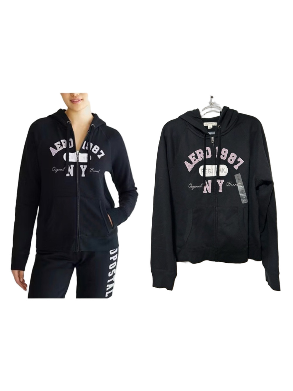 🦢Aeropostale Black Zip-Up Hoodie size XL NWT
